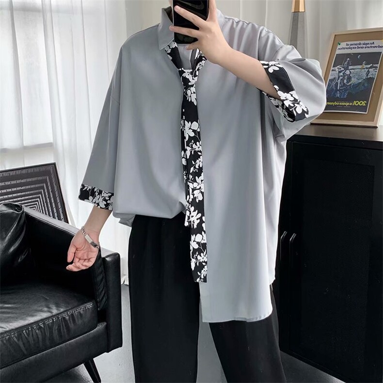 坠感领带衬衫男冰丝潮流帅气学院风DK制服套装港风痞帅七分袖衬衣，男装衬衫，四季星座505