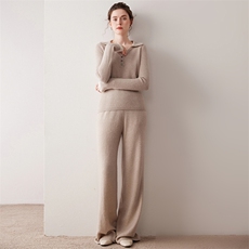 2025年秋季新款百搭女士翻领抽条裤子套装，女装套装/套裙，尚达羊绒