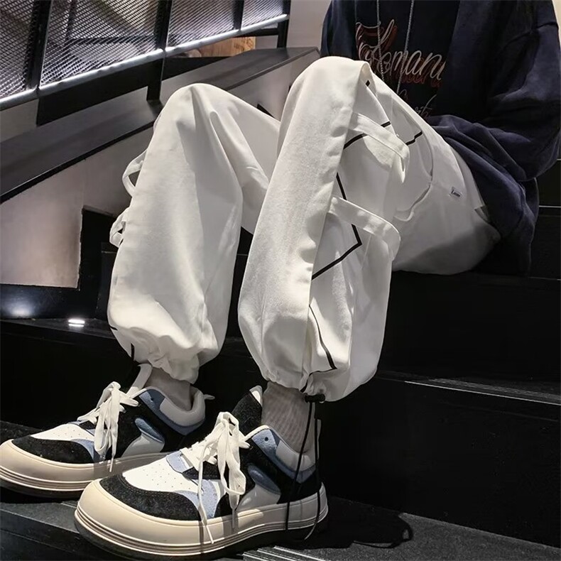 美式工装运动裤男女阔腿宽松束脚设计感小众hiphop裤子K8628-P45,男装工装外套,星座1008-2