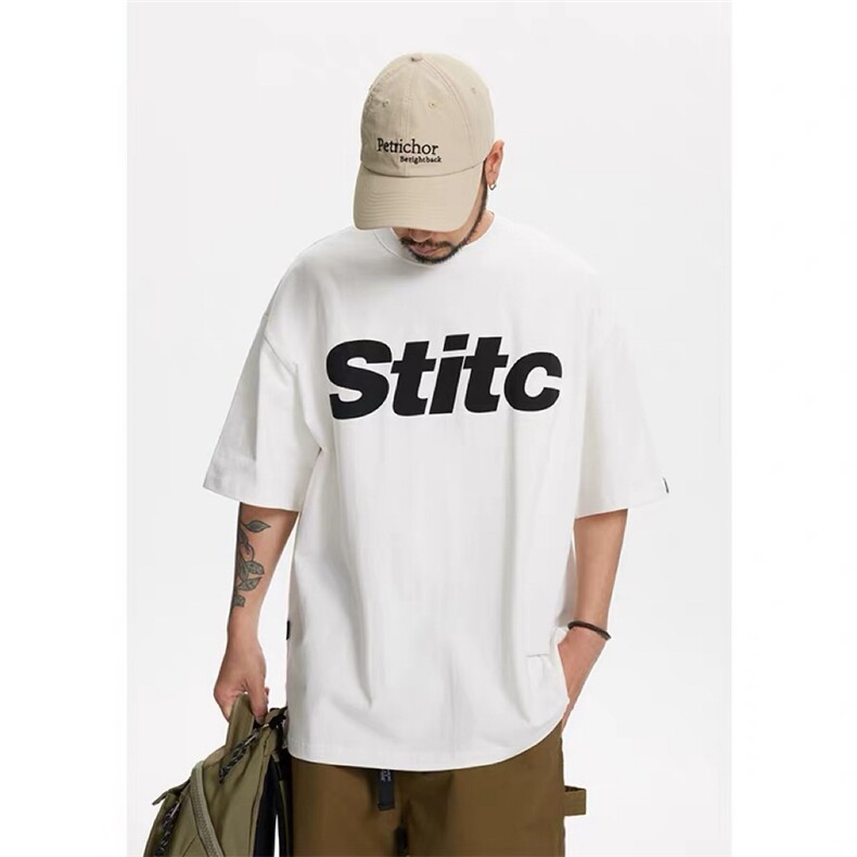 夏季美式休闲痞帅重磅字母印花短袖T恤男宽松潮牌上衣百搭体恤衫，男装T恤，星座1210-1