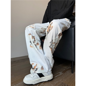 小众美式复古蕾丝刺绣拼接男女潮宽松牛仔裤 XZ603-K807-P60控78图片