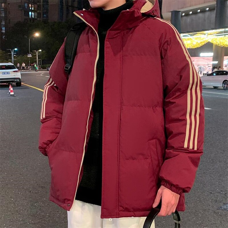 美式复古三条杠拼接连帽棉服男青少年防泼水棉衣M2910特P75控108,男装棉衣,电商A001