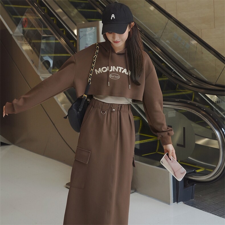 韩系氛围感工装卫衣套装女春秋半身裙三件套减龄高级感时尚洋气,女装套装/套裙,浙宝212A