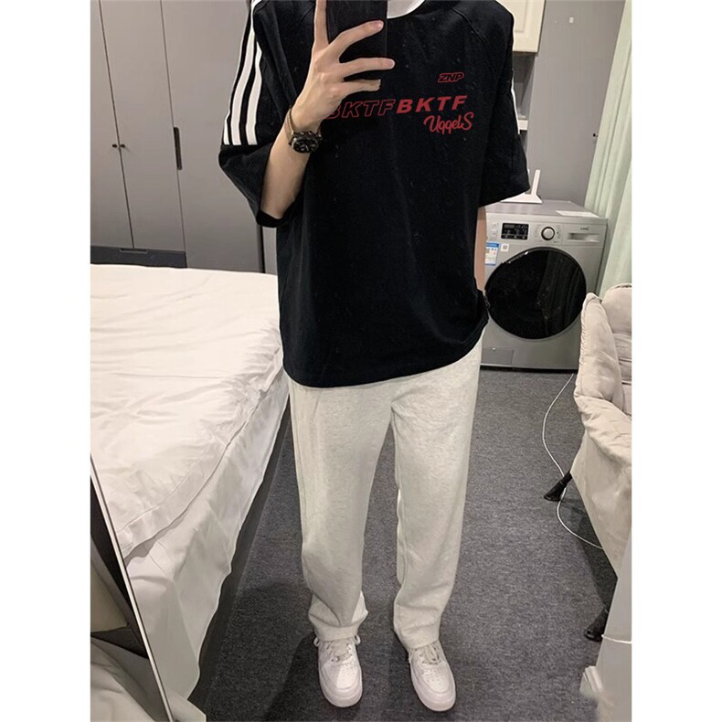 夏季美式高街重磅纯棉三条杠织带撞色男女短袖T恤ZD639-特P30,男装T恤,电商A486-1