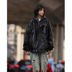 2025复古皮衣男潮流新款机车夹克女秋冬美式街头立领外套，男装夹克，星座506A