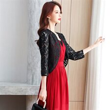 2023年夏季绣花开衫短款修身百搭蕾丝衫/雪纺衫时尚潮流，女装蕾丝衫/雪纺衫，婵米儿