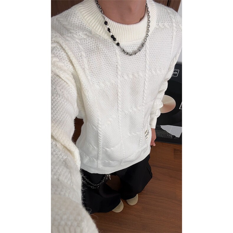秋季新款圆领设计感毛衣男宽松休闲百搭高级感上衣ZB7147-特价53图片