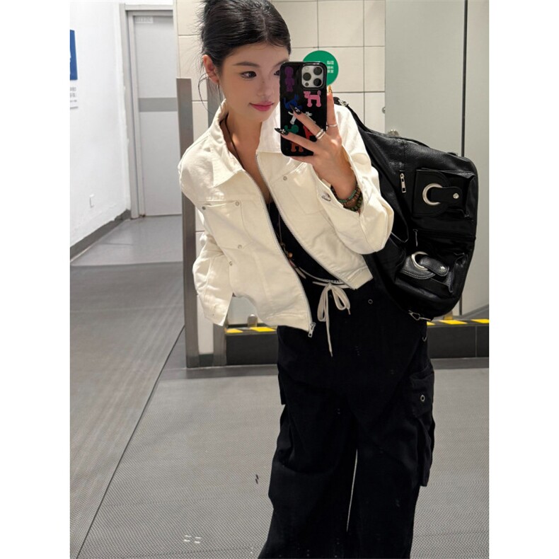 KOIISLE 美式复古铆钉短款夹克高级质感翻领外套女辣妹休闲上衣图片