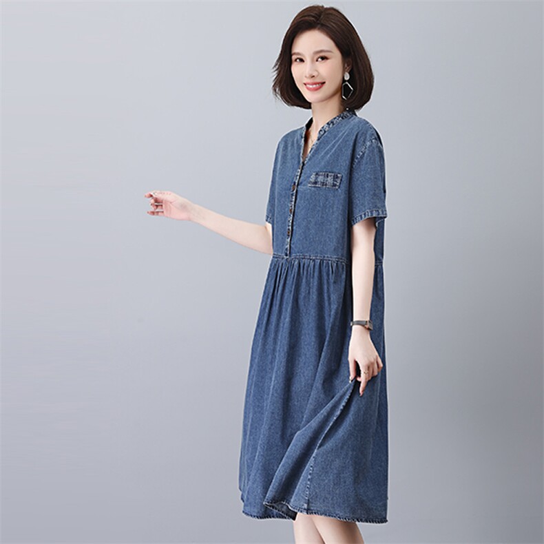 时尚显瘦牛仔连衣裙夏季休闲百搭A字裙,女装连衣裙,悦见她