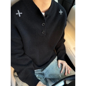 【005】黑色刺绣毛衣男秋冬宽松针织衫打底衫A079-MY471-P49图片