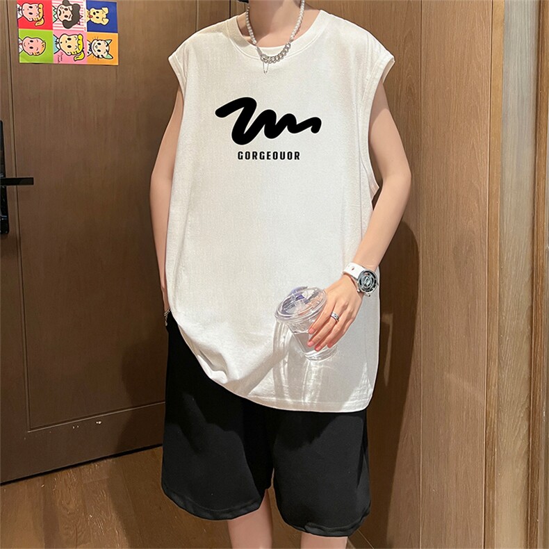 直播品质美式宽松纯棉背心无袖t恤短裤大码两件套套装TZ11-P58,男装T恤,电商A486