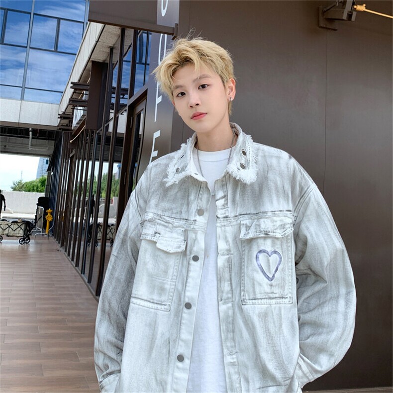 美式涂鸦水洗牛仔外套男款宽松做旧磨破高级感渐变上衣JK1095-P88,男装夹克,星座1103-3