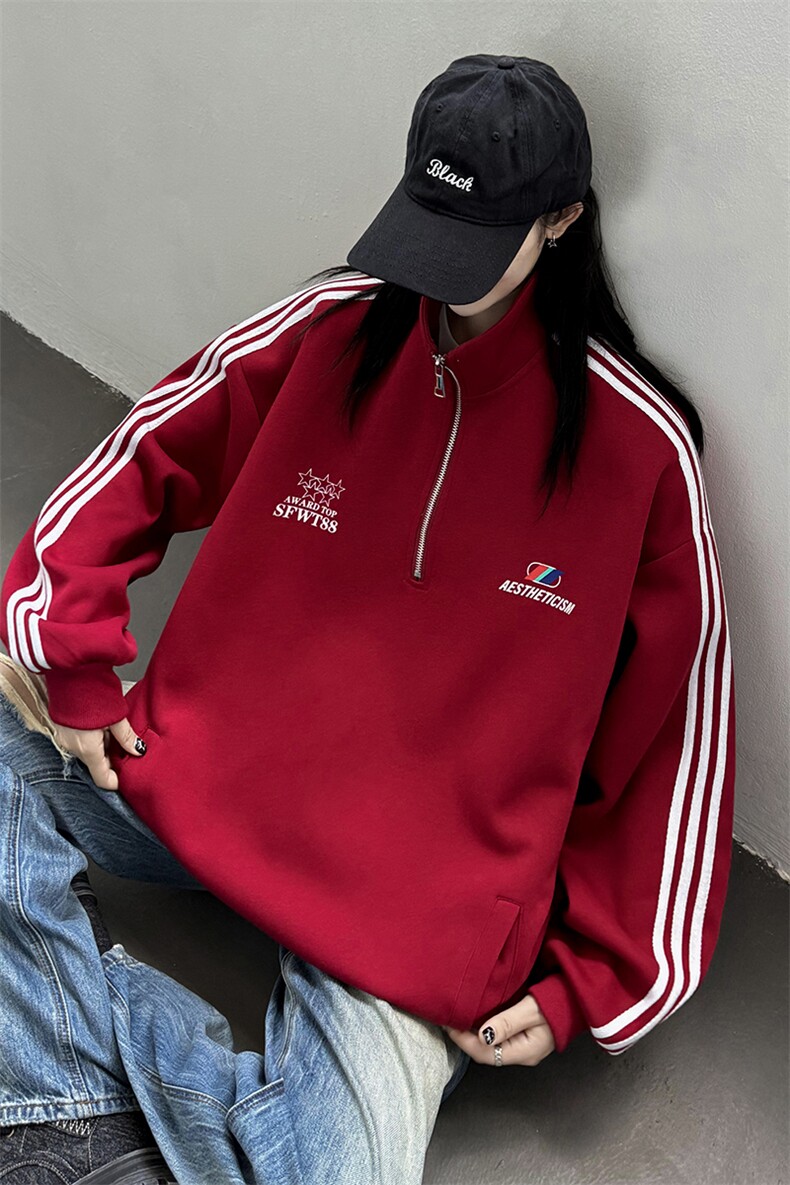 主推美式半拉链复古学院风球衣中性卫衣宽松外套男女G1092P68,女装短外套,电商A339