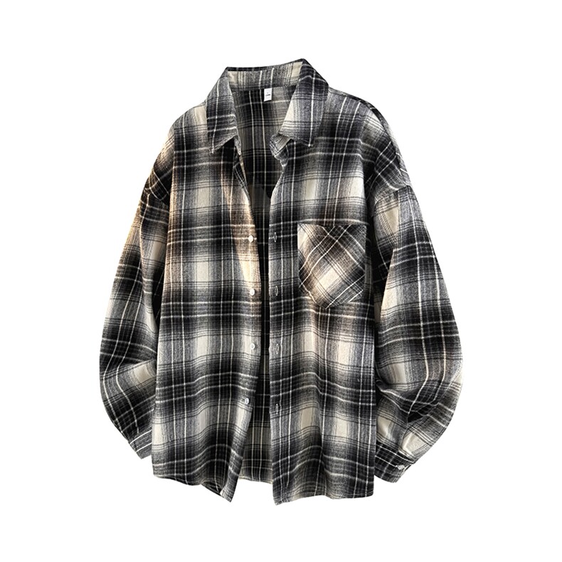 衬衫男秋季新款港风宽松大码格子长袖衬衣CS606-特P28，男装衬衫，星座214-3