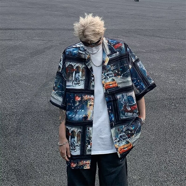 夏季五分袖青春流行潮潮流日常时尚男衬衫日系百搭新款文艺,男装衬衫,星座716-3
