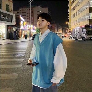 毛衣马甲外套潮流韩版针织背心港风潮牌情侣坎肩上衣MJ8802-P30图片