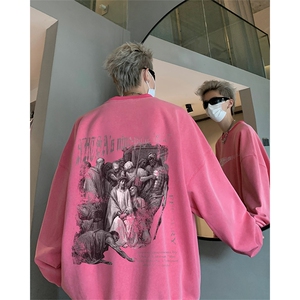 男装卫衣 美式复古宽松长袖t恤 水洗做旧体恤 XZ514-2-SX2223-P58图片