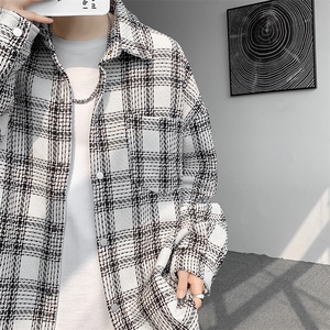 8XL-M 特大码高级感千鸟格闲大码情侣复古翻领夹克外套JK1303P65图片