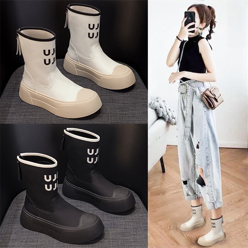 马丁靴女2024秋冬白色新款厚底百搭显瘦瘦靴骑士靴短靴子休闲单鞋，女鞋马丁靴，电商A223