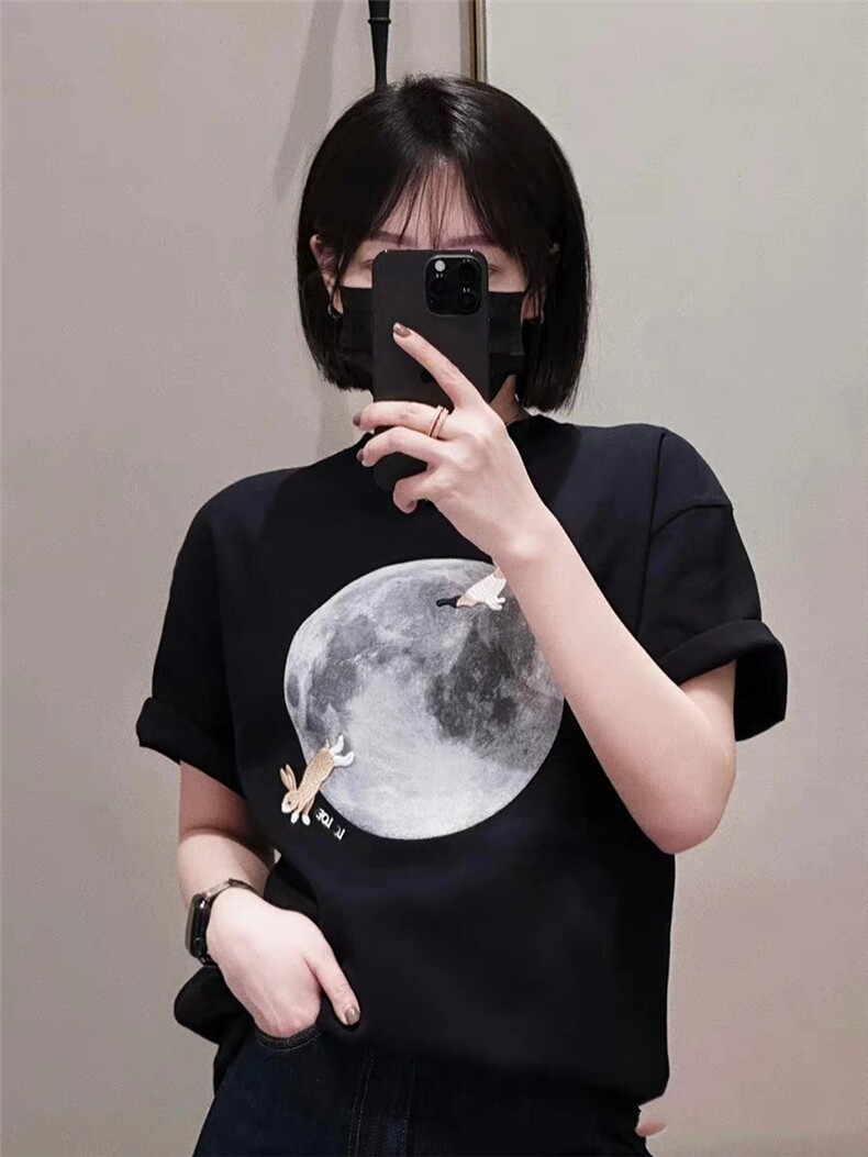 时尚T恤短袖休闲半袖星球兔子纯棉T恤,女装T恤,湘姗