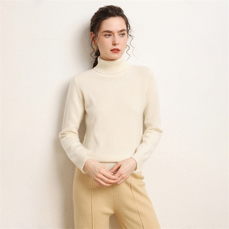时尚百搭女士高翻领羊绒衫七针双股加厚保暖优雅显瘦冬季必备，女装羊绒衫，绒源之鑫