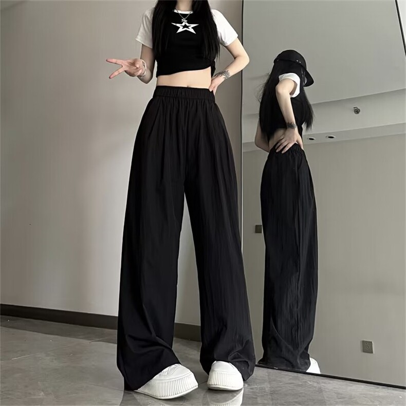 夏季薄高腰冰丝阔腿裤子女垂坠感日系慵懒风运动休闲裤QK124-p35，女装休闲裤，星座1008