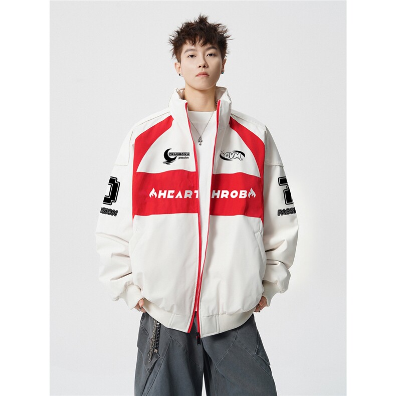 印花机车户外赛车M-5XL大码：涤纶棉衣男白底78179P128控178，男装棉衣，星座227-7