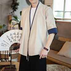 风棉麻短袖衬衫五分袖衬衣中餐厅服装可定制T089-P60，男装T恤，星座313B-4（原星座309A-1）
