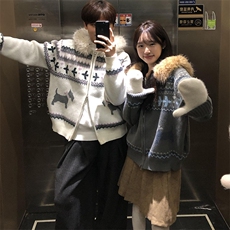 重磅北极绒座山雕毛衣外套冬美式复古休闲慵懒风大毛毛领针织开衫，男装针织衫/毛衣，电商A486-1