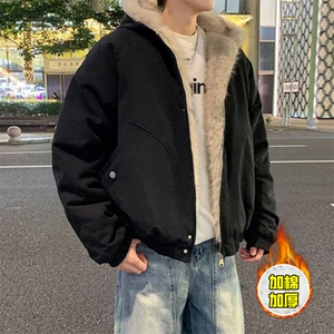 现货高品质美式高街冬季重磅硬挺短款座山雕毛领棉衣男女加厚外套图片