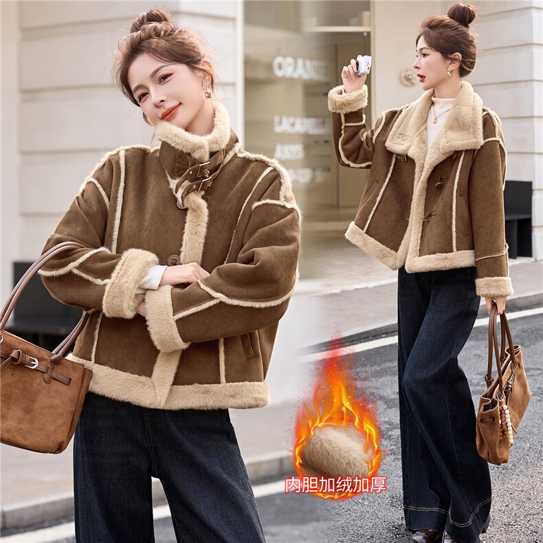 现货2025年冬季新款加绒加厚羊糕毛皮毛一体外套,女装棉衣/棉服,盈茜