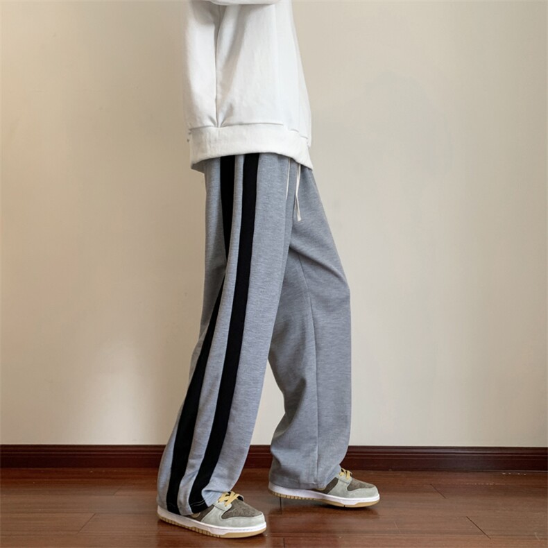 华夫格条纹裤子男秋季高街潮牌宽松百搭直筒阔腿运动裤B5028-P38,男装休闲裤,星座1008-1
