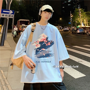 xZ116-T6020-p30-控48拼色抖音男潮牌美式情t恤男夏季印花图片