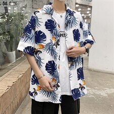 21年夏季短袖衬衫男宽松落肩港风西装领衬衫男DS-C407-CS303-P35，男装衬衫，电商C323-1