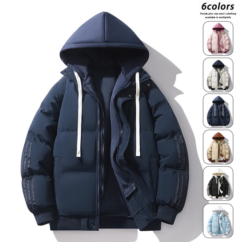 加绒加厚连帽条纹棉衣男款秋冬季宽松休闲棉服外套MY0777-P82,男装棉衣,星座610（原A335）