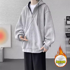 480G重磅加绒硬挺boxy男女秋冬美式高街双层撞色连帽卫衣开衫外套