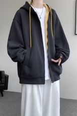 8XL-M秋连帽卫衣男宽松休闲纯色拉链开衫外套拼色帽衫运动WY27P65，女装短外套，电商D206-1