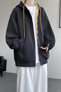 8XL-M秋连帽卫衣男宽松休闲纯色拉链开衫外套拼色帽衫运动WY27P65图片