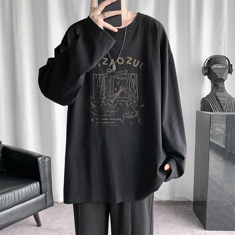 长袖T恤男2023秋季ins潮流青少年印花宽松套头上衣NQY623TP25控38,男装T恤,电商A102-1