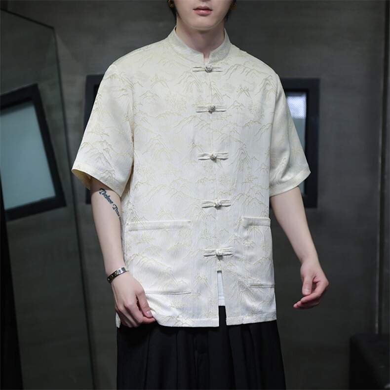风大好河山2026夏季新款五分袖休闲大码衬衫A021-CS7098-P70,男装T恤,电商A021
