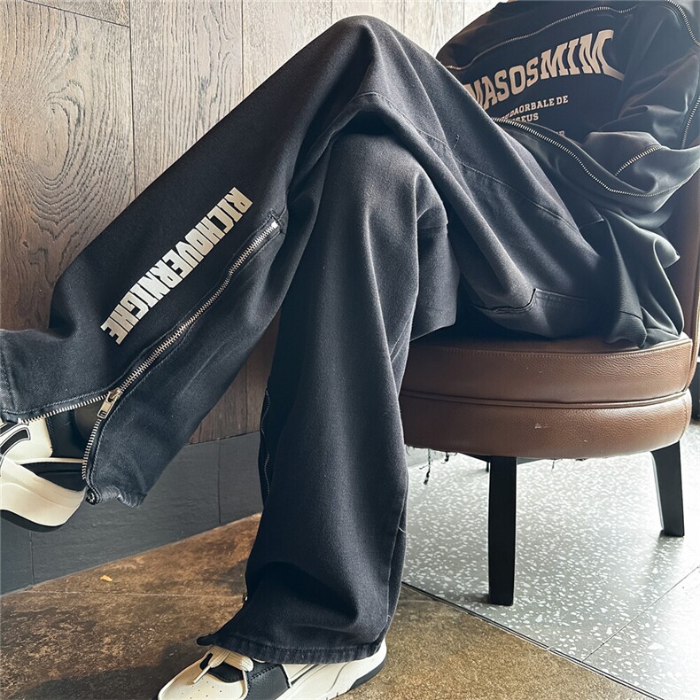 k1074-p55-控78 M-5XL 现货宽松拉链cleanfit牛仔裤马丁靴黑暗图片