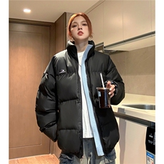 中性风冬装PU软皮美式撞色棉服logo棉衣休闲外套男女G1102P128，男装棉衣，电商A339