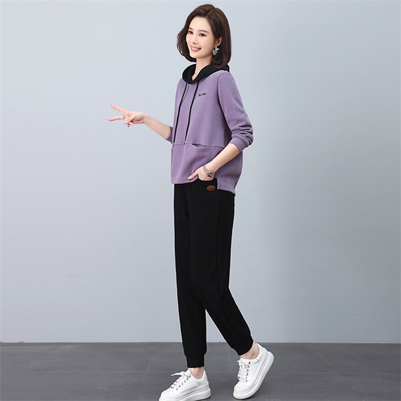 时尚套装女2025春秋新款大码运动休闲中年妈妈洋气减龄卫衣两件套,女装套装/套裙,涵誉