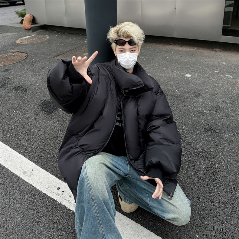 黑色盔甲重磅立领白鸭绒短款羽绒服cleanfit面包棉服冬季HY678,男装棉衣,星座506