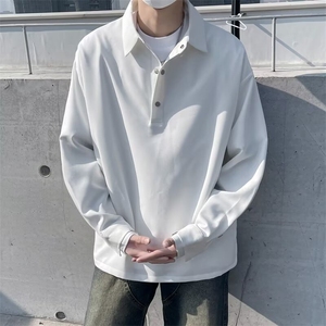 polo衬衫男款长袖垂感衬衣春夏季套头韩版bf宽松休闲上衣T124