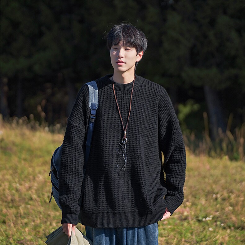 B299-M834华夫格子粗针慵懒日系港风毛衣P58X88（大货已入仓），男装针织衫/毛衣，电商B299-1