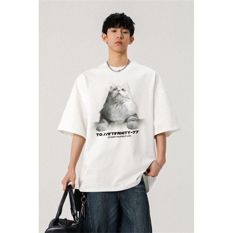 706-T5331-P28特P260克重磅现货夏季猫咪印花短袖T恤情侣潮,男装T恤,星座706