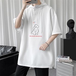LD54140-P45 连帽短袖t恤男大码胖子带帽五分袖中袖图片