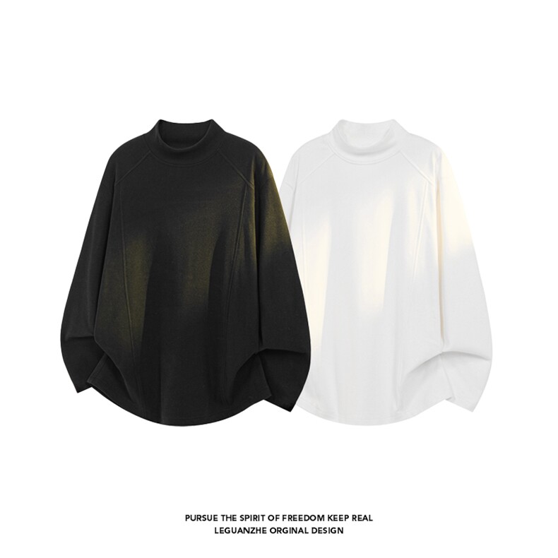 2025冬季新款港风白底大码德绒半高领T恤M-5XHT251056-特P13.5，男装T恤，电商A022