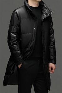 冬季新款海宁真皮羽绒服男中长款绵羊皮鹅绒服男士大衣外套P1350图片